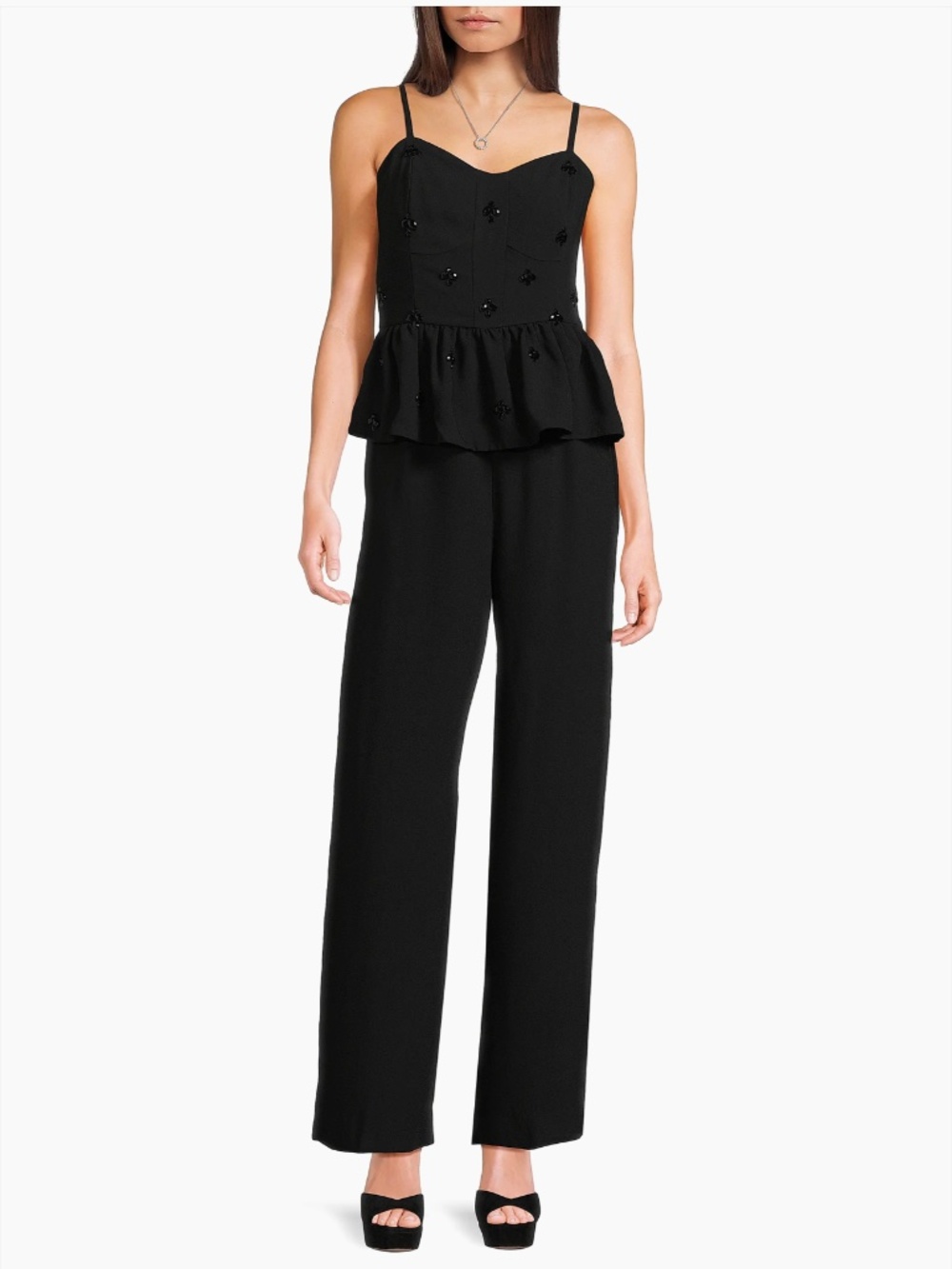 NEW🖤 Lilly Pulitzer Black Luella Embellished Peplum Sleeveless Jumpsuit Size 4